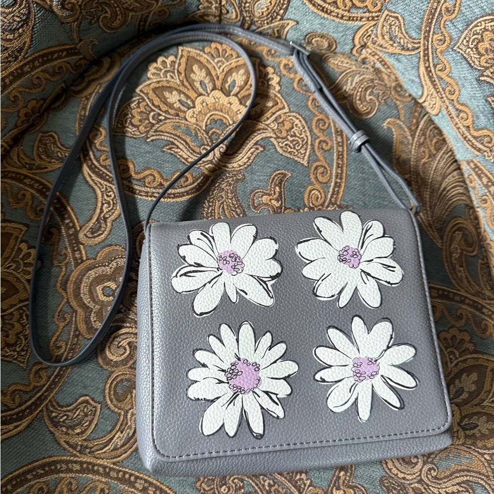 Vera Bradley Gray and White Crossbody Bag with Floral Design